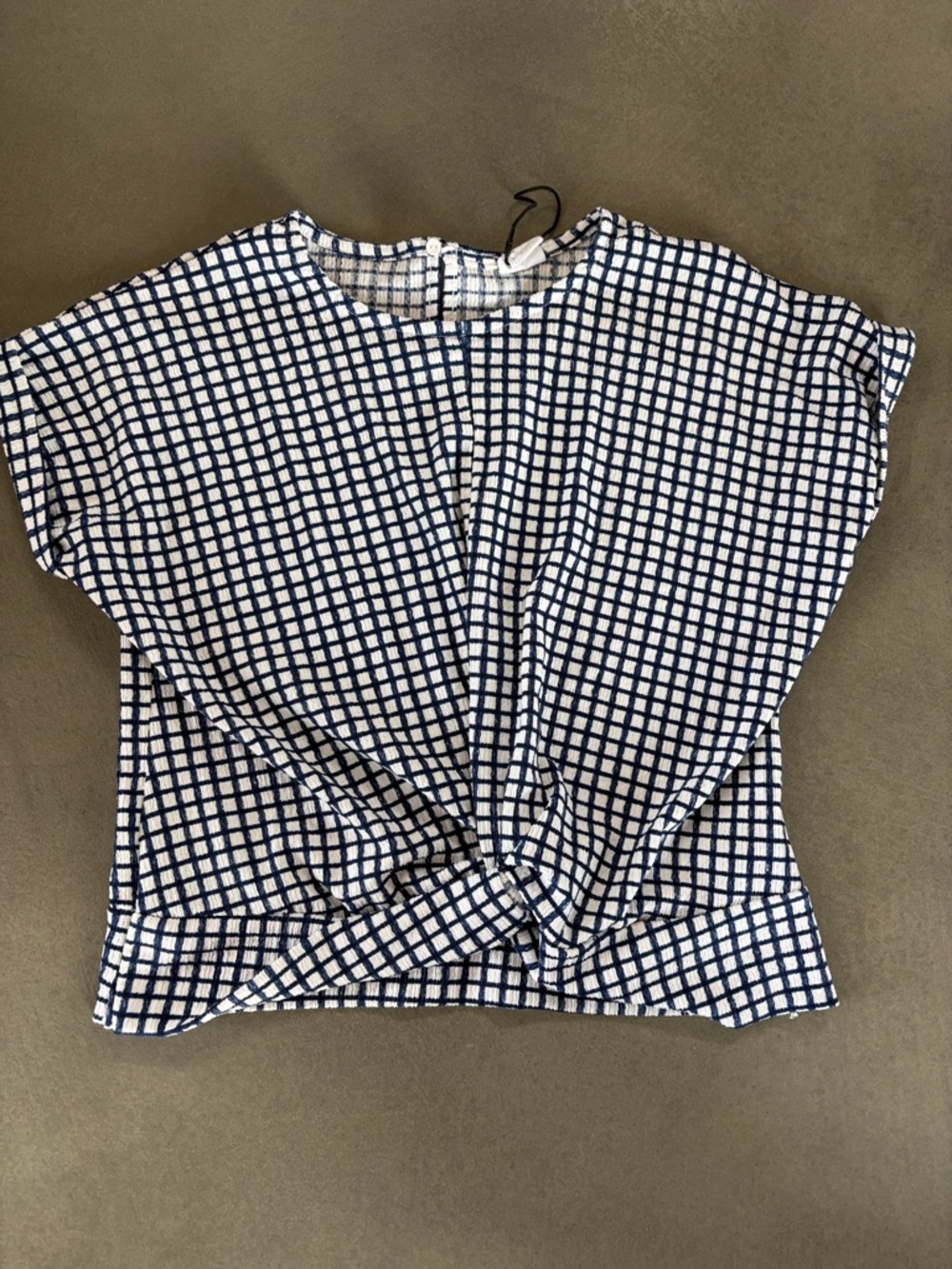 Zara Navy and White Checked Knot-Front Crop Top